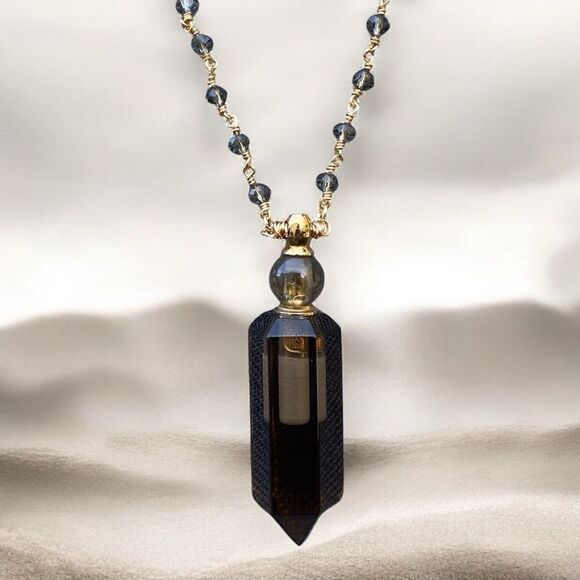 NWT New Aviva Stanoff Smoky Brown Quartz Crystal Bottle Pendant Necklace - Picture 3 of 8